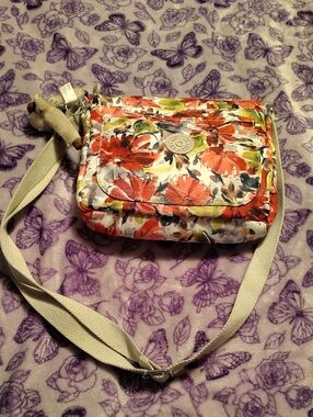 Kipling Floral Crossbody Bag in Coral, Cream & Green